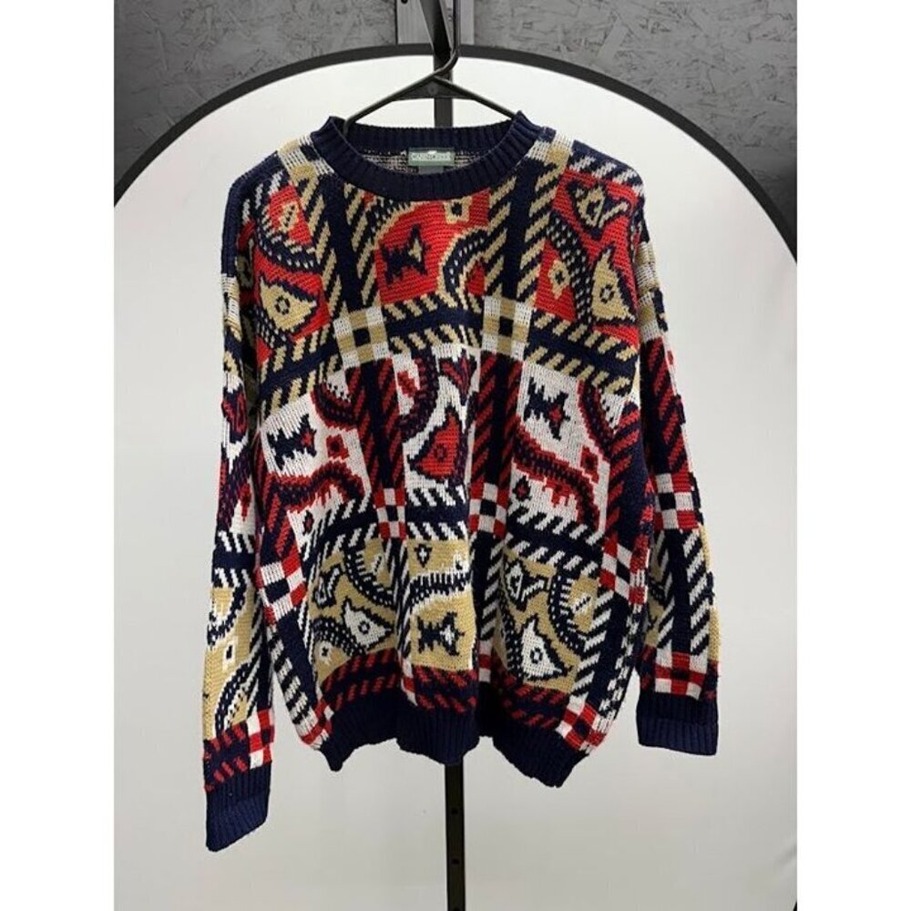 Cabin Creek Vintage Pattern Crewneck Knit Sweater